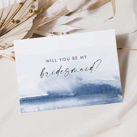 Modern Watercolor | Blue Bridesmaid Proposal Card for $2.92 - Bridesmaid Cards Bridesmaid Proposal Simple, Blue Bridesmaid Proposal, Proposal Simple, Bridesmaid Ask, White Winter Wonderland, Modern Bridesmaid, Bridesmaid Proposal Card, Asking Bridesmaids, Be My Bridesmaid Cards