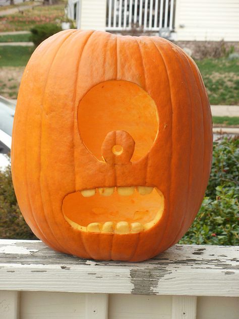 Minion Pumpkin. by Wikipeteia!, via Flickr Minion Pumpkins, Homemade Minion Costumes, Minion Pumpkin, Pumkin Carving, Minion Costumes, Minion Birthday Party, Minion Birthday, Pumpkin Painting, Object Lessons