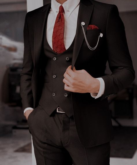 Prom Suits For Men Unique, Suit With Red Tie, All Black Suit, Prom Suits For Men, Stylish Mens Suits, Black Suit Men, Slim Fit Suit Men, Classy Suits, Dress Suits For Men