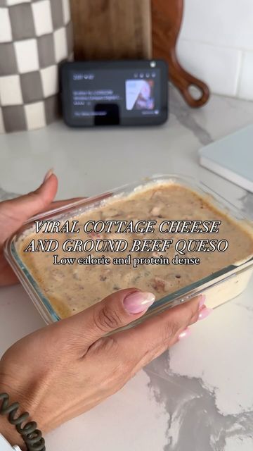 Melissa Gardner on Instagram: "Cottage cheese and beef queso!! 

I’ve tried cottage cheese queso before but a cute client of mine sent me it with meat and rotel and I had to try!

What you need: 

Ground meat 92% lean or higher 
Taco seasoning 
1.5 cups of cottage cheese
1 can of rotel 
1/4th cup of fiesta cheese 
Garlic powder, onion powder, salt and pepper 
I also added nutritional yeast to make it more cheesy but you don’t have too! 

Cook meat on medium heat, add half the taco seasoning packet, mix.

While that cooks, add cottage cheese, fiesta cheese, the rest of the taco seasoning, garlic powder or salt, onion powder, a splash of water, and nutritional yeast if you want it to be “cheesier.” Blend it REALLY well!

After that measure 4 oz (or you can do more) of meat, pour the cottage Cottage Cheese Rotel Taco Dip, Cottage Cheese Rotel Dip, Cottage Cheese Queso, Cheese Queso, Cook Meat, Cheese Tacos, Splash Of Water, Taco Seasoning Packet, Queso Cheese