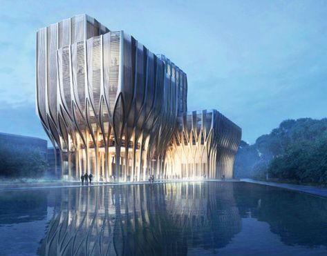 Zaha Hadid Architects Unveil the Forest-Like Sleuk Rith Institute in Cambodia | Inhabitat - Sustainable Design Innovation, Eco Architecture, Green Building Zaha Hadid Architecture, Zaha Hadid Design, Wooden Building, Wooden Architecture, Eco Architecture, Architectural Rendering, Santiago Calatrava, Zaha Hadid Architects, Amazing Buildings