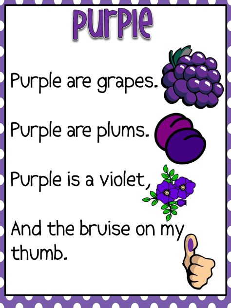 Color Word Poems.pdf Purple Activities, Daycare Songs, Preschool Poems, Color Lessons, Kindergarten Songs, Classroom Songs, Childrens Poems, Color Songs, Preschool Colors