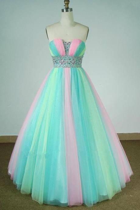 Princess Quinceanera Dresses, Colorful Prom Dresses, Rainbow Wedding Dress, Pageant Evening Gowns, Sweet 15 Dresses, Sell Dresses, Beaded Tulle, Cute Prom Dresses, Rainbow Dress