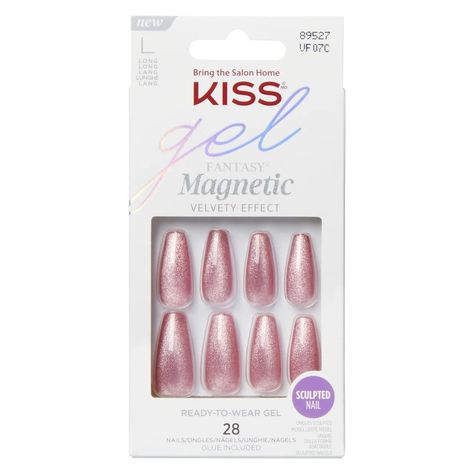 Condition: New With Tags Try The Hottest New Manicure Trend With Kiss Gel Fantasy Magnetic Ready-To-Wear Gel Nails. These Super-Dimensional Nails Are Made With A Magnetic Powder Effect That Imparts A Textured And Velvety Finish. On-Trend Pink Fashion Nails Are Long Length And Coffin Shaped High Shine & Volume With Gel Topcoat Nails Are Waterproof, Chip-Proof & Smudge-Proof Hassle-Free Removal With No Damage To Natural Nails The Set Includes: * 28 Nails (Size L) * Pink Gel Nail Glue (2g) * Mini Nail File, And Manicure Stick Kiss Press On Nails, Sculpted Gel Nails, Nail Picking, Kiss Products, Sculpted Nails, Pink Gel Nails, Kiss Nails, Magnetic Nails, Coffin Shape