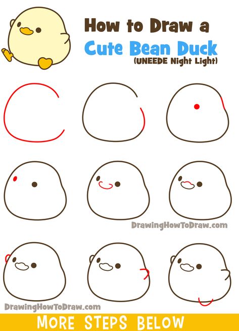 Cute Drawings Simple Step By Step, How To Draw A Squirrel Easy, Cute Drawings Duck, How To Draw Chicken, Cute Duck Drawing Kawaii, Ducky Drawings, Cute Duck Sketch, Kawaii Drawings Step By Step, Chibi Animal Drawings