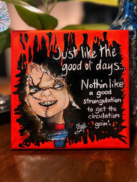 Chucky Painting Canvas, Chucky Painting, Chucky Drawing, Market Painting, Chucky Halloween, Graphic Communication, Painting References, Simple Canvas Paintings, Easy Canvas