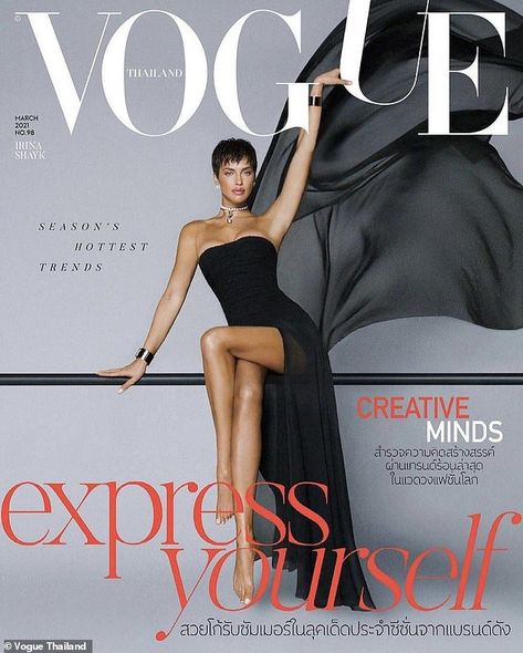 Legs for days: In the black strapless gown Irina played with her dress train for Vogue Tha... Vogue Thailand, Elle Spain, Fashion Bible, Vogue Magazine Covers, Fashion Magazine Cover, Fashion Cover, Linda Evangelista, Vogue Covers, Vogue Japan