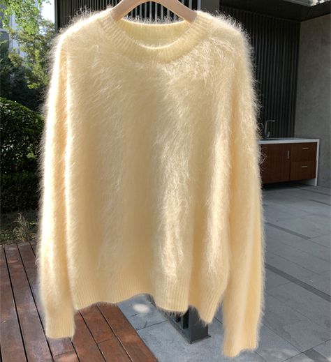 New Autumn Winter Thick Warm Knitted Loose Sweaters Jumper Women Round Collar Yellow Soft Mohair Jumper Women, Yellow Soft, Oversized Pullover, Loose Sweater, Jumper Sweater, Jumpers For Women, Round Collar, Autumn Winter, Jumper