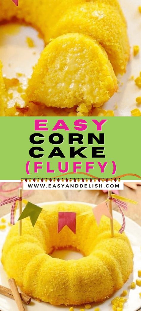 Sweet corn cake is a Brazilian bundt cake made with sweet corn (canned or fresh), cornmeal, and coconut in the kitchen blender. It's the perfect gluten-free dessert for June Festivals or to serve as an afternoon coffee cake. Sweet Corn Cake, Corn Cakes Recipe, Sweet Corn Cakes, Kitchen Blender, Corn Cake, Brazilian Desserts, Easy Corn, Brazilian Dishes, Lemon Bundt Cake