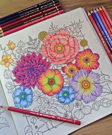 Colouring Ideas For Adults, Finished Colouring Pages, Coloring Book Art Flower, Flower Coloring Pages Finished, World Of Flowers Coloring Book Ideas, Joanna Basford Coloring World Of Flowers, Completed Coloring Pages, World Of Flowers Coloring Book Finished, Colouring Pages For Adults Finished