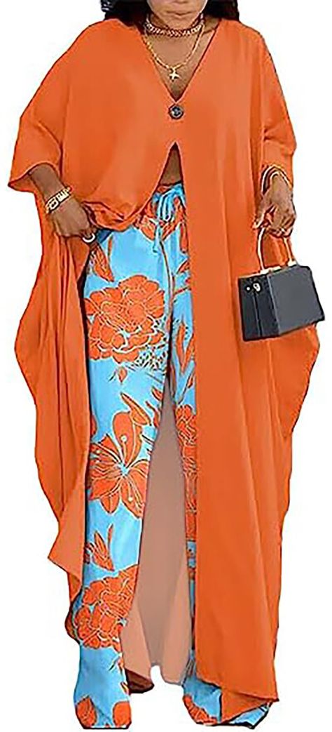 PRICES MAY VARY. Material: Fall african print two piece pants sets made of 95% Polyester+ 5% Spandex, featuring a stretchy, breathable, and lightweight fabric, soft and comfy to wear, giving you all day comfort. Feature: Casual african caftans and pants sets women 2 piece outfits, plus size, oversized kimono cover up, african print, tie dye, floral print, v neck, button down, 3/4 sleeve, maxi length long kimono cardigans. high waisted, drawstring wide leg long pants. Design: Women african 2 piec Plus Size Black Women Fashion Summer, Resort Attire Women, Plus Size Vacation Outfits Black Women, 2piece Outfits Pants, Modest Outfits Plus Size, Plus Size Boho Fashion, 2 Pieces Outfits For Women, Long Kimono Outfit, Plus Size Boho Chic