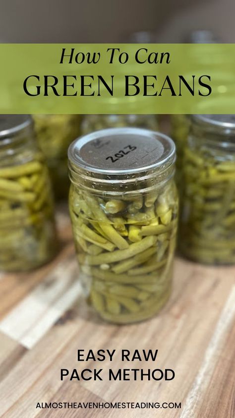 Learn how to can beans at home using this easy yet effective raw pack method. This process only takes about 30 minutes of hands on time making it a perfect option for preserving your excess green beans from yolur garden! Preserve Green Beans, Preserving Green Beans, Canning Green Beans, Home Canning Recipes, Can Green Beans, Canned Beans, Home Canning, Green Bean Recipes, Bean Recipes