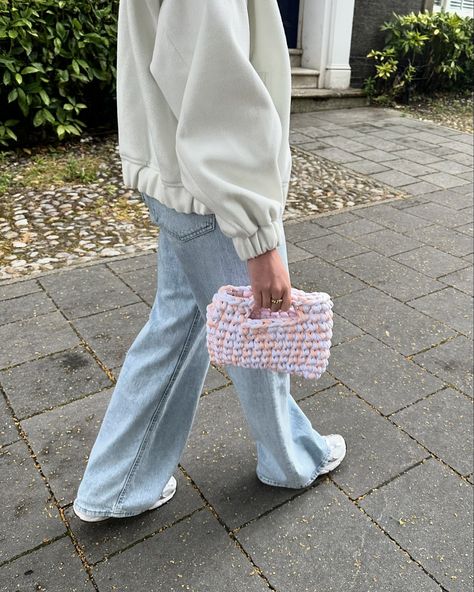 THE MINI 🧶 Available now on my Etsy store 🛒 link in bio ❤️ Love this colour way light pink & white😍 super summery and great to style with any outfit ☀️ #outfitoftheday #ootd #summeroutfits #crochet #crochetbags #crochetgiftideas #crochetgifts #giftideas #outfitaccessories #accessories T Shirt Yarn Crochet Bag, Marshmallow Delight, Yarn Crochet Bag, Crochet Shoulder Bags, Yarn Bag, Recycled T Shirts, Medium Handbags, Pink Accessories, Crochet Tote Bag