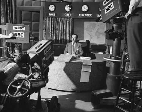 First news broadcast on television early 1950's. Weather Broadcast, Fairies Movie, Retro Television, Tv Camera, Zombie Prom, Lcd Television, Television Production, Tv Studio, Retro Tech