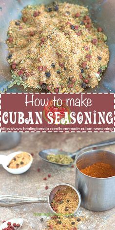 Homemade Cuban seasoning is really easy to make and doesn’t take more than 5 minutes to make! Sazon, homemade spices, homemade blends, making your own seasoning, what is sazon, #cuban #healingtomato Cuban Seasoning, Annatto Seeds, Homemade Dry Mixes, Homemade Spice Mix, Spice Blends Recipes, Cuban Cuisine, Diy Easy Recipes, Spice Mix Recipes, Homemade Spice Blends