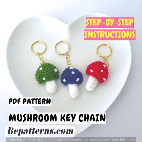 Amigurumi Pattern | Free Crochet Patterns | How to Crochet Amigurumi Crochet Key Ring, Crochet Pattern Mushroom, Amigurumi Pattern Free, Step By Step Crochet, Crochet Instructions, Free Crochet Patterns, Pattern Free, How To Crochet, Crochet Tutorial