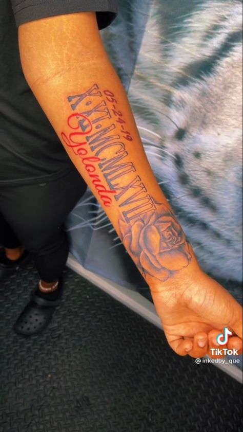 Tattoo Ideas Female Forearm Black Women, Brother Name Tattoo Ideas, My Fathers Keeper Tattoo Female, Name Tattoos Sleeve, Daughter Tattoo For Father Forearm, Brother Name Tattoos, Tattoo Name Ideas Female, Name Tattoos For Women Forearm, Forearm Tattoos Men Simple