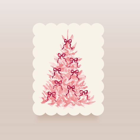 Pink Girly Christmas Tree Cards | Recycled Holiday Note Card Set | Blush and Red | Feminine Stationery | Scalloped Notecards Pink Christmas Card Ideas, Pink Christmas Prints, Pink Christmas Cards Handmade, Christmas Cards Graphic Design, Christmas Cards Aesthetic, Christmas Card Aesthetic, Aesthetic Christmas Cards, Christmas Cards Pink, Pink Girly Christmas