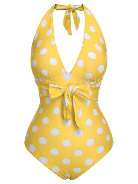 30-70% OFF✓ Fast Shipping✓Make a splash with Retro Stage’s 1930s halter polka dot swimsuit. Lace-up details and a vintage design bring classic glamour to your beach style. Fun Beauty Products, Polka Dot Swimsuit, Retro Stage, Polka Dot One Piece, Classic Glamour, Bathing Suits One Piece, Yellow Swimsuits, Vintage Swimsuits, Costume Intero