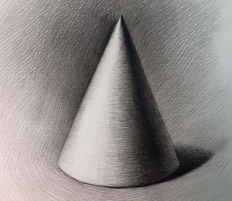 How to Draw a Cone Step by Step Cone Drawing Shape, How To Draw Still Life Step By Step, Value In Drawing, Cone Shading, Chiaroscuro Drawing, Drawing Geometric Shapes, Pencil Art Drawings Easy, Cone Drawing, How To Draw Shadow