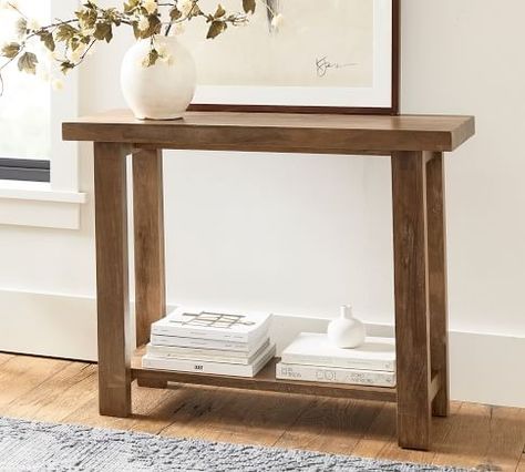 Reed Console Table (40") | Pottery Barn Reclaimed Wood Console Table, Small Entryway, Kiln Dried Wood, Wood Console Table, Wood Console, Entryway Furniture, Sofa Tables, Free Interior Design, Bath Furniture