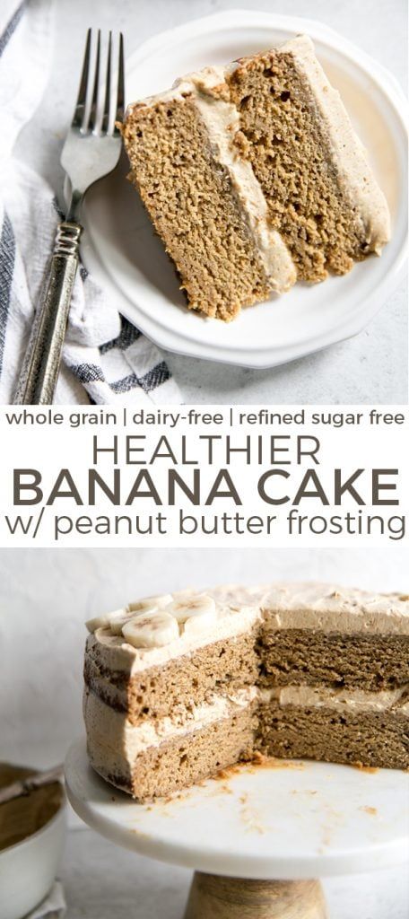 Dairy Free Banana Cake, Sugar Free Banana Cake, Refined Sugar Free Cake, No Sugar Cake, Cake With Peanut Butter Frosting, Banana Desserts, Healthy Cake Recipes, Banana Cake Recipe, No Dairy