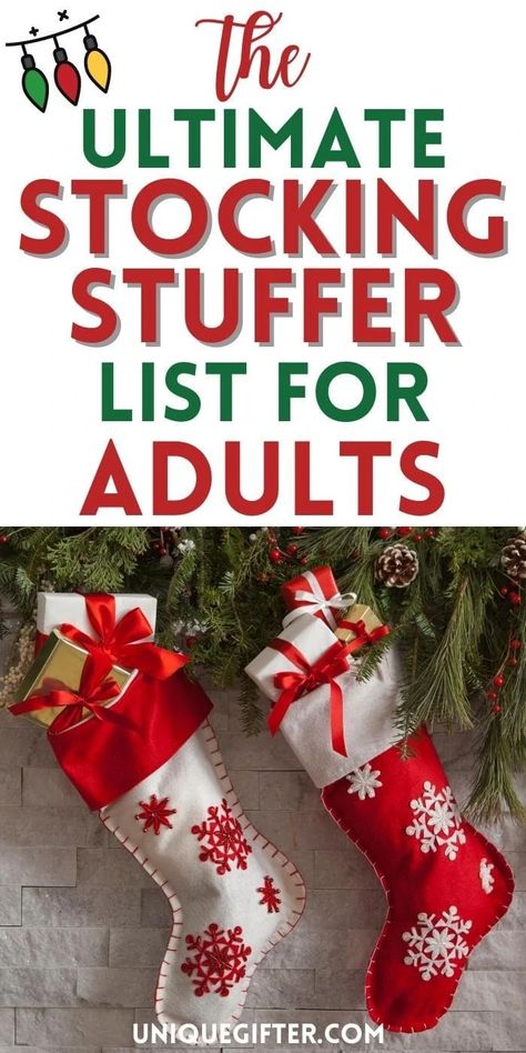 HUGE helpful list of stocking stuffers for adults. I know exactly what to put in Christmas stockings for adults. | Stocking Filler for Adults | Stocking Stuffers for Husband | Stocking Stuffers for Men | Stocking Stuffers for Women | Stocking Stuffers for My Wife | Christmas Socks for Seniors Xmas Stockings Ideas, Christmas Stocking Gift Ideas, Stocking Stuffers For Husband, Husband Stocking Stuffers, Men Stocking Stuffers, Women Stocking Stuffers, Stocking Fillers For Adults, Cheap Stocking Stuffers, Diy Stocking