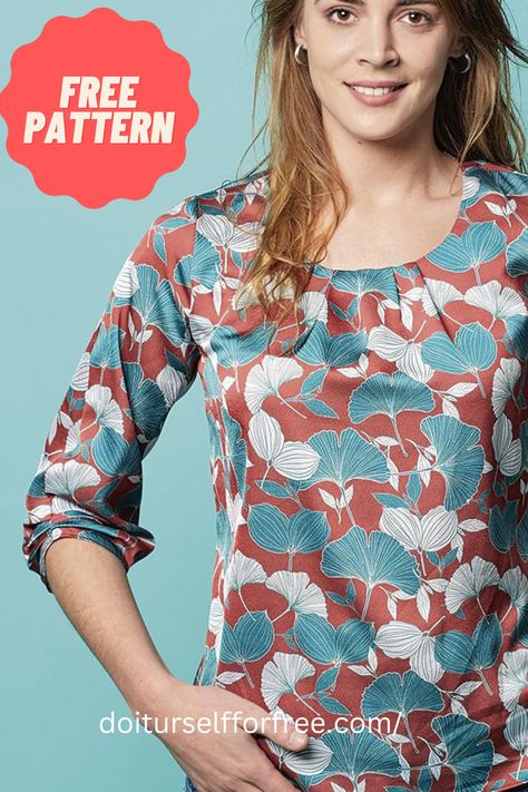 Explore a wide range of free sewing patterns and fashion embroidery and diy magazines at doiturselfforfree.com.Create amazing things for children and babies, men and women, and even home ware for free.All the free patterns are available in PDF format. Shirt Blouse Pattern, Blouse Pattern Free, Top Pattern Sewing, Ladies Tops Patterns, Shirt Patterns For Women, Sewing Patterns Free Women, Sewing Tops, Flower Print Blouse, Free Pdf Sewing Patterns