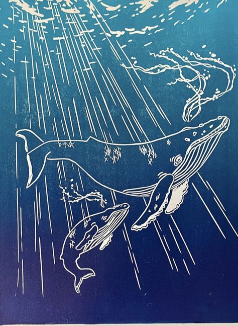 Shark Lino Print, Whale Shark Lino Print, Whale Block Print, Sea Linocut, Linocut Underwater, Aqua Walls, Shark Drawing, Whale Tattoos, Linoleum Print