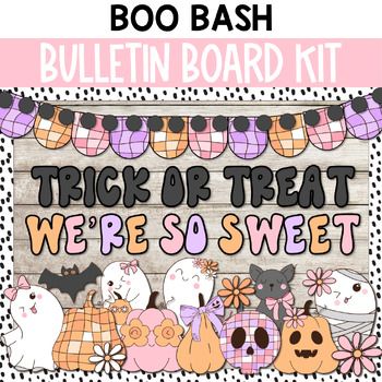 Pastel Halloween Bulletin Board, Halloween Classroom Door Ghost, Retro Halloween Bulletin Board, Cute Halloween Bulletin Boards, Halloween Bulletin Board Ideas, Classroom Windows, Homeroom Mom, Groovy Classroom, Disco Halloween