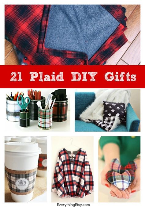 21 Plaid DIY Gifts for you'll love! Lots of no sew projects! EverythingEtsy.com Tartan Crafts Projects, Plaid Sewing Projects, No Sew Projects, Diy Plaid, Gifts Sewing, Plaid Diy, Sew Ideas, Sew Projects, Diy Display