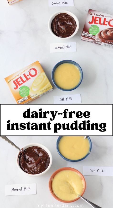 Experience joy in every bite with our simple guide on crafting dairy-free instant pudding. This tutorial will not only teach you how to make delicious and creamy dairy-free milk, but will also demystify the process of whipping up dairy-free instant pudding. Start learning today and make your dairy-free dessert creation as easy as 1-2-3. This guide will walk you through the measurements for making instant pudding with dairy-free milk like oat milk, almond milk, and coconut milk. Dairy Free Jello Pudding, Lactose Free Milk Recipes, Almond Pudding Recipe, Instant Pudding Recipes, Lactose Free Desserts, Dairy Free Dessert Easy, Coconut Milk Pudding, Dairy Free Pudding, Frozen Pudding