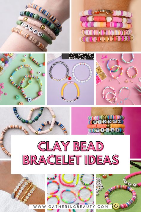 Clay Bead Craft Ideas, Clay Disc Bracelet Ideas, Polymer Clay Bead Bracelet Patterns, Clay Bead Bracelet Patterns, Making Beaded Bracelets, Spell Names, Clay Bead Bracelet Ideas, Meaningful Phrases, Bead Bracelet Ideas