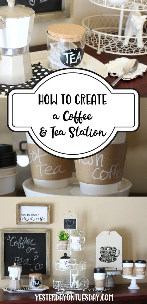 How to Create a Coffee and Tea Station, with lovely Modern Farmhouse Style finds from @HobbyLobby! #HobbyLobbyStyle #HobbyLobbyFinds #ad modern farmhouse | coffee | tea | decor | coffee station | tea station Coffee Stations Ideas, Coffee And Tea Station, Coffee Tea Station, Organized Coffee Station, Office Coffee Bar, Coffee Station Kitchen, Coin Café, Coffee Bar Station, Coffee Stations