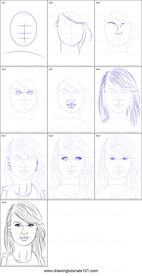 How to Draw Taylor Swift printable step by step drawing sheet : DrawingTutorials101.com How To Draw Half A Face, How To Draw Celebrities Step By Step, Taylor Swift Drawing Easy Step By Step, Taylor Swift Drawing Tutorial, How To Draw Taylor Swift Easy, Cute Taylor Swift Drawings Easy, Taylor Swift Sketch Pencil Easy, Taylor Swift Art Ideas Easy, How To Draw Taylor Swift Step By Step