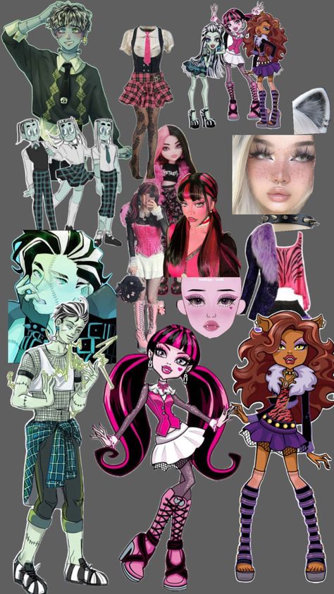 Halloween idea, monster high costume idea. Frank Stein, draculaura and clawdeen wolf Draculaura And Clawdeen, Monster High Costume, Halloween Idea, Clawdeen Wolf, Monster High, Halloween Costumes, Halloween