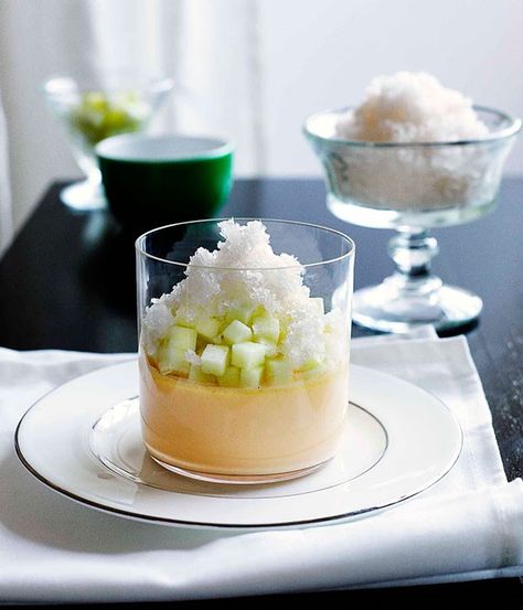 Vanilla custard with ginger granita and Granny Smith apple :: Gourmet Traveller Savory Custard Recipe, Granitas, Recipes Gourmet, Beverage Ideas, Neil Perry, Slushie Recipe, Granny Smith Apple, Vanilla Recipes, Custard Recipes