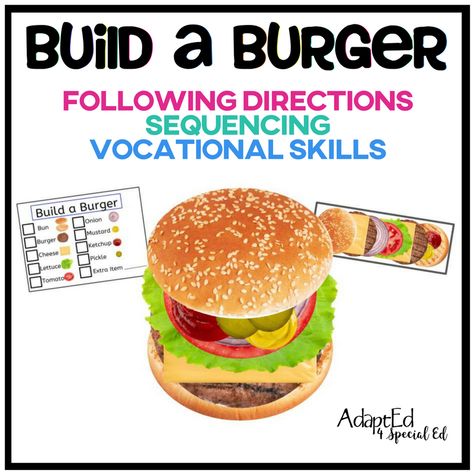 Build a Burger | AdaptEd 4 Special Ed Build A Burger, Vocational Activities, Vocational Tasks, Sped Math, Functional Life Skills, Vocational Skills, Life Skills Classroom, Teaching Life Skills, Vocational School