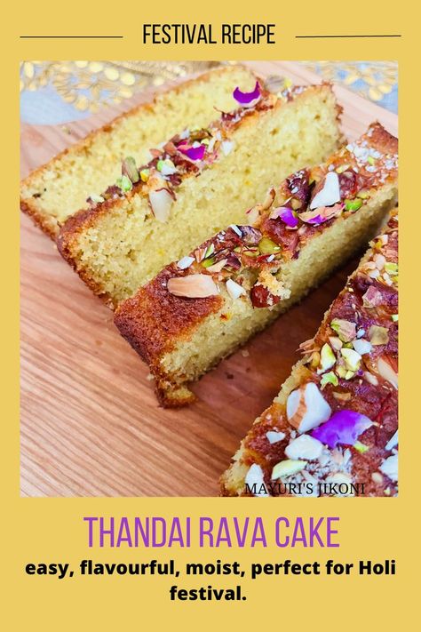 Thandai Rava Cake is so soft, egg free and with amazing flavours of thandai spices,rose and saffron. A perfect bake for the Holi Festival. Who doesn’t love cakes, whatever the festival may be. #semolinacake #ravacake #egglessbaking #thandaispicemixture #holifestival #indiancuisine #dessert Rava Cake, Holi Recipes, Bake Ideas, Soft Egg, Semolina Cake, Tea Bread, Eggless Baking, Best Cake Recipes, Holi Festival