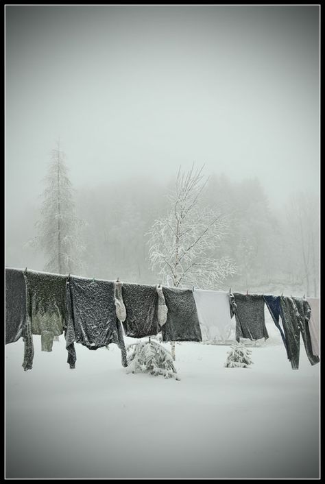 Before Christmas by Vlad Dumitrescu on Fotoblur | Landscape Photography Clothesline Pictures, Clothes Hanging, Country Charm, Drying Clothes, White Picture, Vintage Winter, Black And White Pictures, Clothes Line, Vintage Pictures