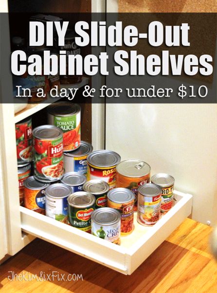 Diy Kitchen Cabinets Build, Diy Pull Out Shelves, Diy Slide, Diy Slides, Pull Out Cabinet, Cabinet Shelves, Slide Out Shelves, Rustic Country Kitchens, Sliding Shelves