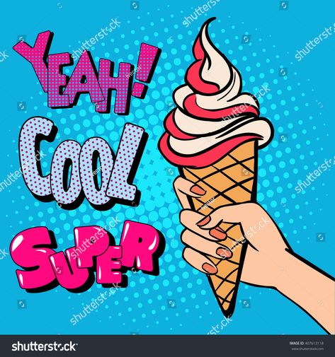 Ice Cream Cone with Comic Style Typography. Pop Art. Vector illustration #Ad , #affiliate, #Comic#Style#Cone#Ice Pop Art Font, Emoji Signs, Ice Cream Pictures, Ice Cream Images, Pop Art Vector, Ice Cream Logo, Ice Cream Art, Logo Design Free Templates, Sneaker Art