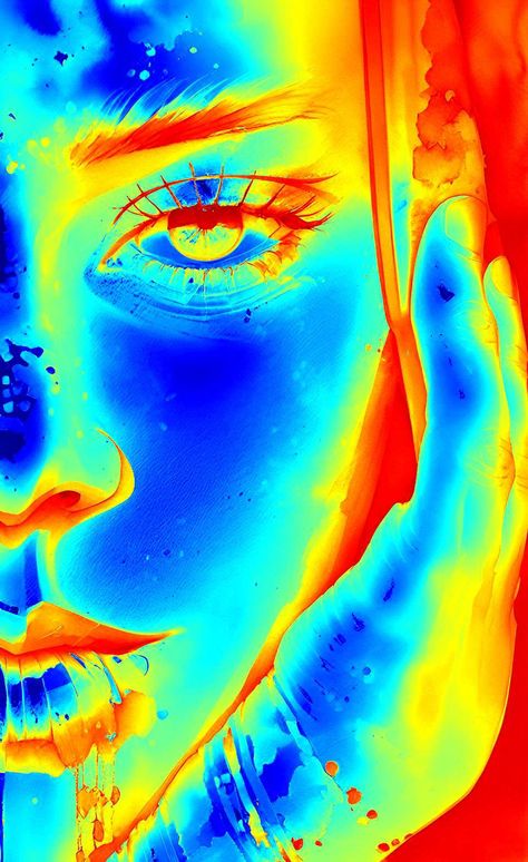 Triad Color Scheme Art, Colour Psychology Art, Break Through Canvas, Ap Art Inspiration, Thermal Camera Aesthetic, Body Heat Art, Thermal Art Drawing, Fun Reference Photos, Heat Map Art