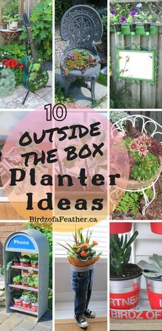 Unique Garden Containers, Unique Planter Ideas Outdoor, Unusual Planters Ideas Upcycling, Flower Pot Ideas Indoor, Unusual Pots For Plants, Planter Box Ideas Outdoor, Unique Planters Outdoor, Outdoor Planter Box Ideas, Vintage Planter Ideas