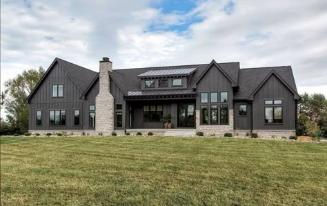 Modern Farmhouse Bungalow, Brick Farmhouse Exterior, Black Birch Homes, Updated Living Room, Mountain Dream Homes, Building A Garage, Cabin Exterior, Brick Exterior House, Modern Farmhouse Exterior