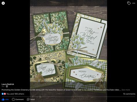 Christmas Whimsy Card Kit Alternatives, Season Of Green And Gold, Golden Greenery Stampin Up Cards, Stampin Up Project, Stampin Up Christmas Cards, Paper Creations, Stampin Up Christmas, Beautiful Cards, Su Cards