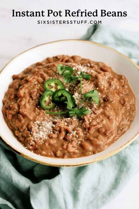 Instant Pot Refried Beans Recipe (Restaurant-Style) Refried Beans Slow Cooker, Slow Cooker Refried Beans, Instant Pot Refried Beans Recipe, Loaded Chicken And Potatoes, Make Refried Beans, Slow Cooker Beans, Refried Beans Recipe, Mexican Side Dishes, Six Sisters