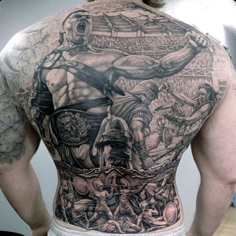 Valiant Gladiator Tattoo Designs (10) Tattoo Dos, Roman Tattoo, Gladiator Tattoo, Backpiece Tattoo, Epic Tattoo, Full Back Tattoos, Warrior Tattoos, Back Tattoos For Guys, Tattoo Life