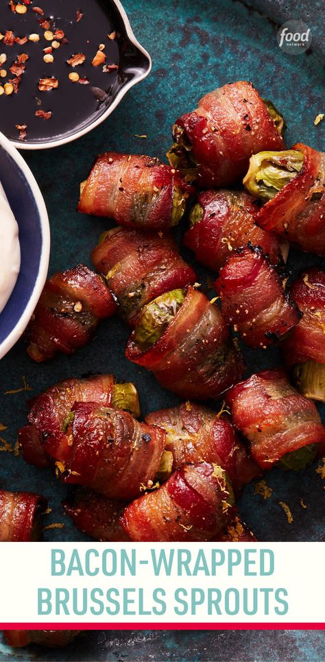 Bacon Wrapped Stuffing Bites, Bacon Wrapped Brussel Sprouts, Lemon Dip, Maple Syrup Glaze, Sprout Recipes, Supper Club, Trim Healthy Mama, Trim Healthy, Crushed Red Pepper Flakes