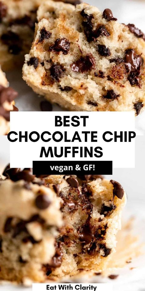 These fluffy vegan chocolate chip muffins are made in one bowl, gluten free and so easy to make. They're made with almond flour, are light, fluffy and perfect for a quick snack or healthy dessert. These vegan muffins are a total crowd pleaser. Vegan Gluten Free Breakfast Muffins, Gluten Free Dairy Free Chocolate Chip Muffins, Vegan Almond Flour Muffins, Gf Vegan Muffins, Quick And Easy Gluten Free Recipes, Vegan Muffins Easy, Gluten Free Vegan Muffins, Vegan And Gluten Free Desserts, Gluten Free Vegan Dessert